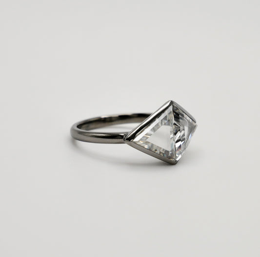 Gold, Triangle Portrait Cut Moissanite Bezel Ring, 14K Gold, view 2