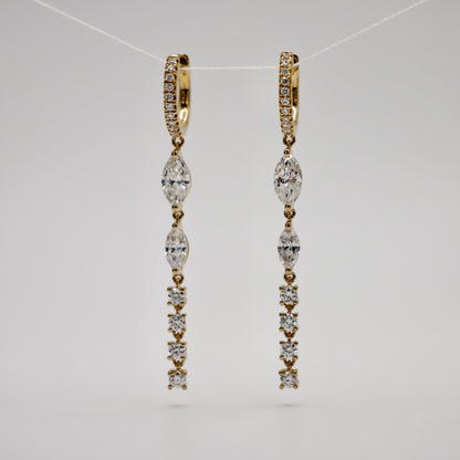 Lab Diamond Marquise and Round Cut Drop Huggies, 18K Gold, view 3