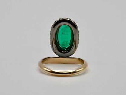 Oval Columbian Emerald Donut Ring with Pave Lab Diamonds, 18K Gold, view 5