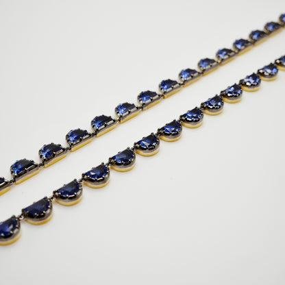 Georgian Victorian Riviere Scalloped Half Moon Collet Sapphire Tennis Necklace, view 8