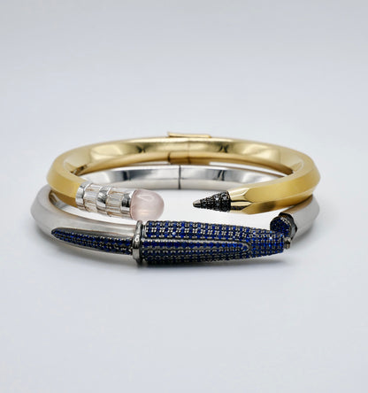 Pen Bangle with Lab Grown Blue Sapphire Pavé, 18K White Gold Filled, view 5