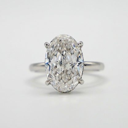 Oval Cut Lab Diamond Tiger Prong Basket Ring in Platinum, view 3