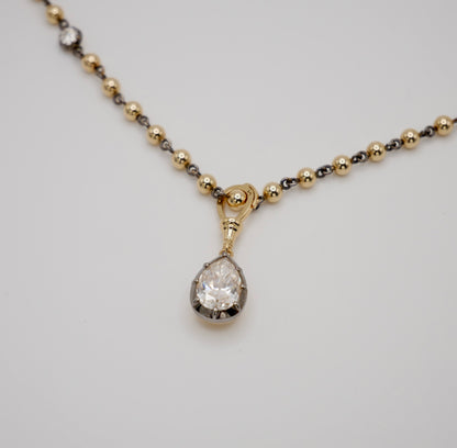 Georgian Victorian Moissanite Pear Art Deco Ball Chain Pendant, view 5