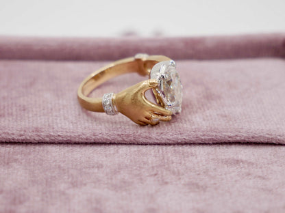 Pear Antique or Vintage Inspired Claddagh Ring in 9K, 14K or 18K Gold, view 5