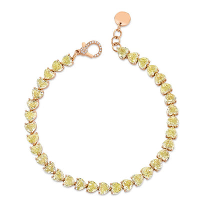 Heart Cut Fancy Lab Diamond Tennis Bracelet, 18K Gold, view 2