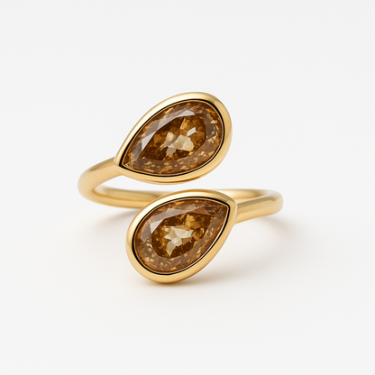 Moi et Toi Ring with two Pear Diamonds or Moissanites, 18K Gold