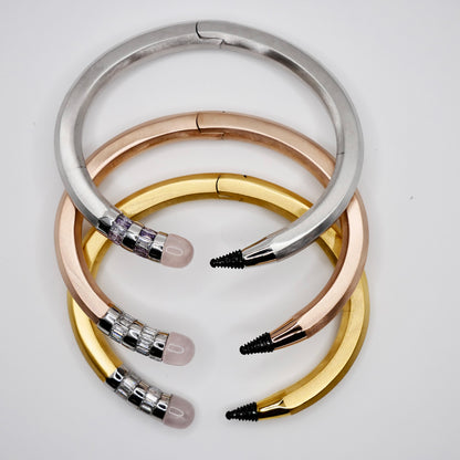 Pencil Bangle with Moissanite and Pink Nephrite, 18K Gold Filled, view 7