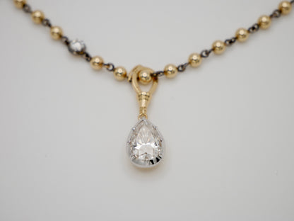 Georgian Victorian Moissanite Pear Art Deco Ball Chain Pendant, view 6