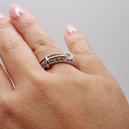 Interlocking Amethyst and Diamond Trinity Ring Set