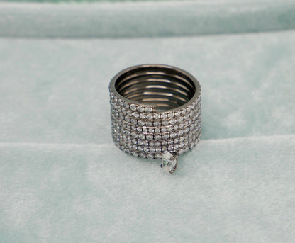 Oval Moissanite Ring with Pavé Rows, 18K Gold, view 3