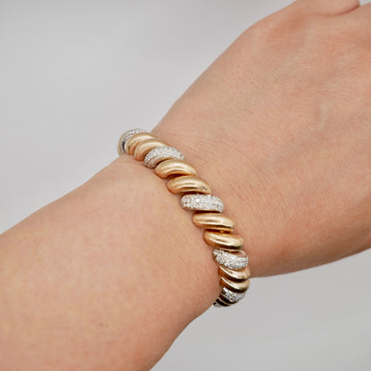 Silk Engraved Rigatto Twist Bracelet with Pavé Lab Diamonds in 14K or 18K Gold, view 8