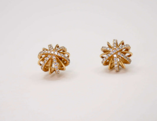 Diamond Snowflake Earrings, 18K Gold, view 2