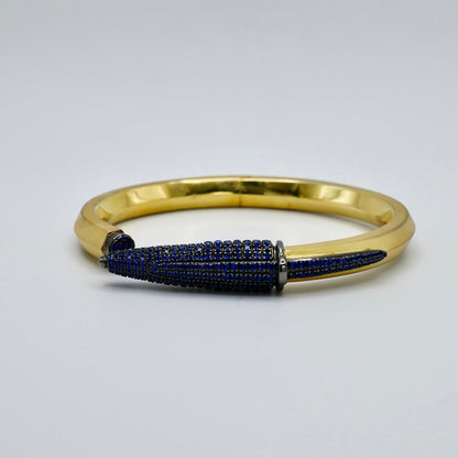 Pen Bangle with Lab Grown Blue Sapphire Pavé, 18K Yellow Gold Filled