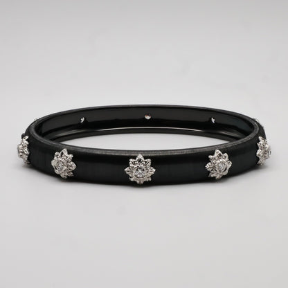 Engraved Fabric Silk Diamond Bangle, 18K Gold