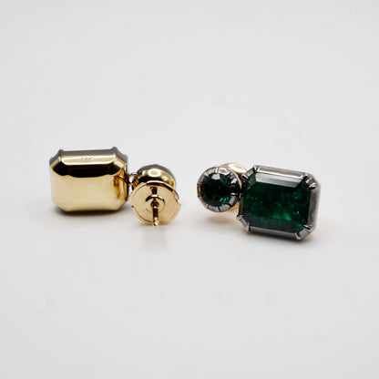 Georgian Collet Set Round and Emerald Cut Zambian Emerald Stud Earrings, view 6