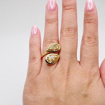 Moi et Toi Ring with two Pear Diamonds or Moissanites, 18K Gold, view 8