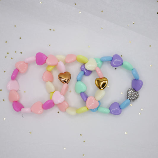 Sorbet Heart Bead Stretch Bracelet, 18K Gold Filled — Lemon, Peach or Blueberry, Ready to Ship