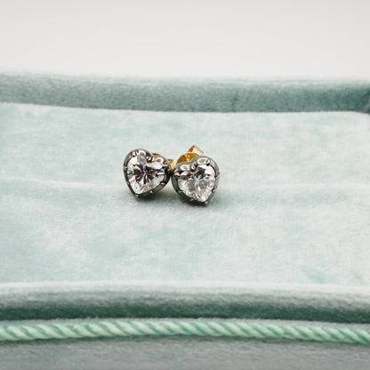 Georgian Victorian Heart Cut Moissanite Stud Earrings, 18K Gold, view 2