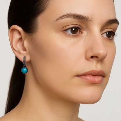 Round Opal and Diamond Hoop Earrings, 14K Gold, view 2
