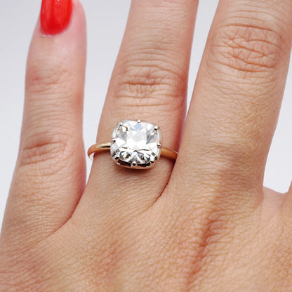Old Mine Cut Georgian Victorian Moissanite Ring and Gold Button Setting with European Shank, 14K Gold, view 9