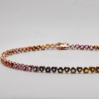 Multi Rainbow Heart Sapphire Tennis Choker Necklace