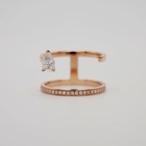Floating Pear Diamond Ring, 18K Rose Gold