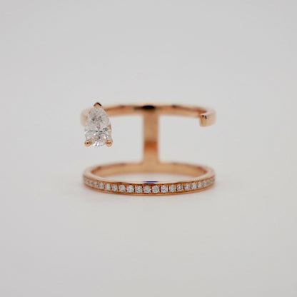 Floating Pear Diamond Ring, 18K Rose Gold