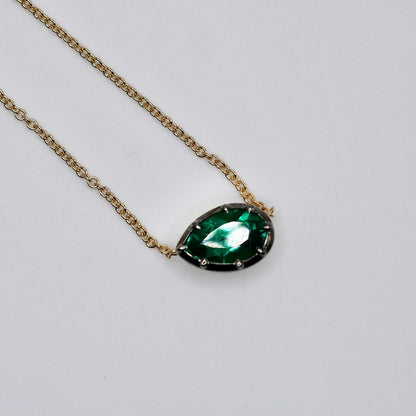 Georgian Victorian Collet Set Round Back Pear Shaped Emerald Necklace, view 3