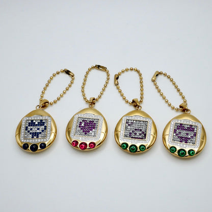 Pet Egg Pendant with Moissanites and Gemstones on Ball Chain, 18K Gold Filled, view 10