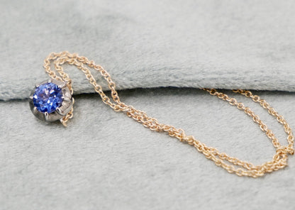 Round Lab Sapphire Georgian Victorian Gold Necklace, 18K Gold, view 2