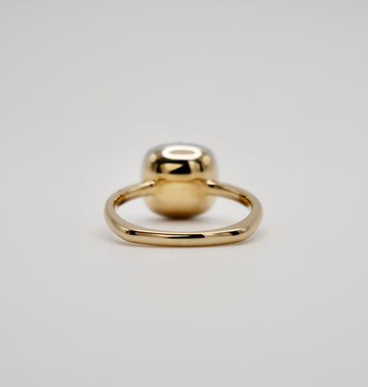 Old Mine Cut Georgian Victorian Moissanite Ring and Gold Button Setting with European Shank, 14K Gold, view 4