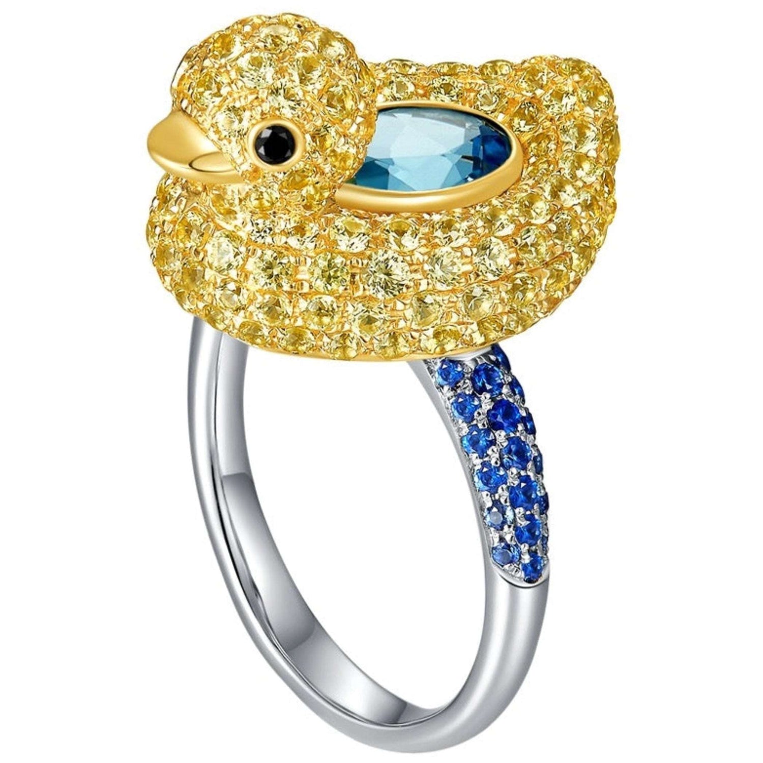 Aquamarine with Blue Sapphires Duckie Ring, 18K Gold