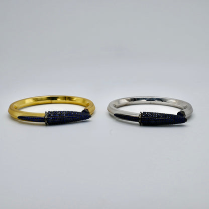 Pen Bangle with Lab Grown Blue Sapphire Pavé, 18K Yellow Gold Filled, view 7