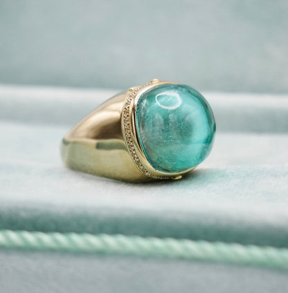 Aquamarine Cabochon Ring with Hidden Opening Starfish, view 4