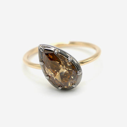 Georgian Brown Tilted Pear Moissanite Ring, view 3