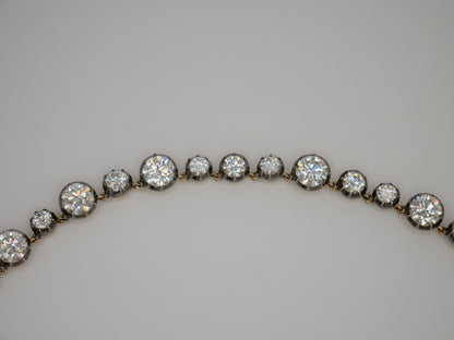 Georgian Victorian Riviere Collet Button Back Diamond or Moissanite Tennis Necklace, 21 Ct, view 5