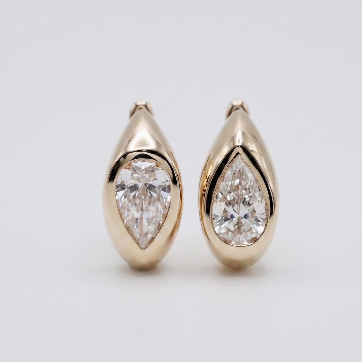 Mismatched Pear Lab Diamond Dome Huggie Earrings in 14K or 18K Yellow Gold