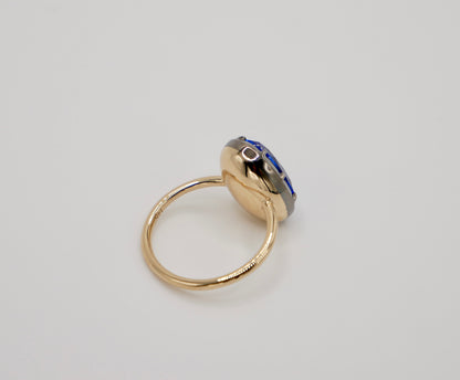 Georgian Victorian Oval Blue Sapphire Button Back Collet Ring, view 9