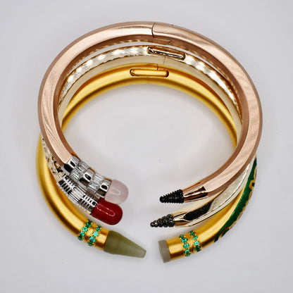 Customizable Crayon Bracelet with Nephrite and Lab Emeralds, Gold Filled, view 14
