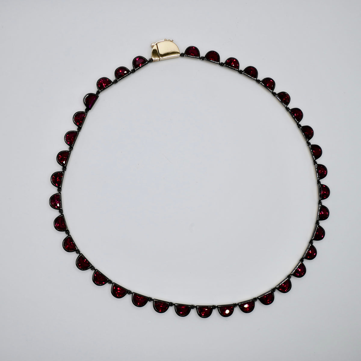 Georgian Victorian Riviere Scalloped Half Moon Collet Ruby Tennis Necklace
