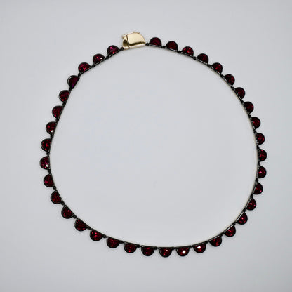 Georgian Victorian Riviere Scalloped Half Moon Collet Ruby Tennis Necklace