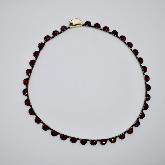 Georgian Victorian Riviere Scalloped Half Moon Collet Ruby Tennis Necklace