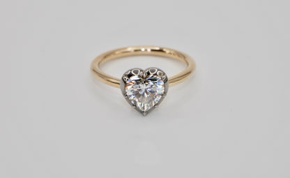 Georgian Victorian Heart Shaped Moissanite and Gold Collet Button Back Ring, 2 Ct, view 2
