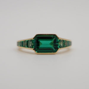 Caliber Step Cut Lab Grown Emerald Ring, Zambian or Colombian