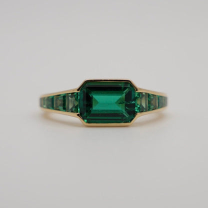 Caliber Step Cut Lab Grown Emerald Ring, Zambian or Colombian