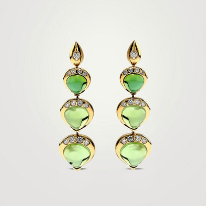 Pink Tourmaline Cabochon Pear Triple Drop Earrings, view 2