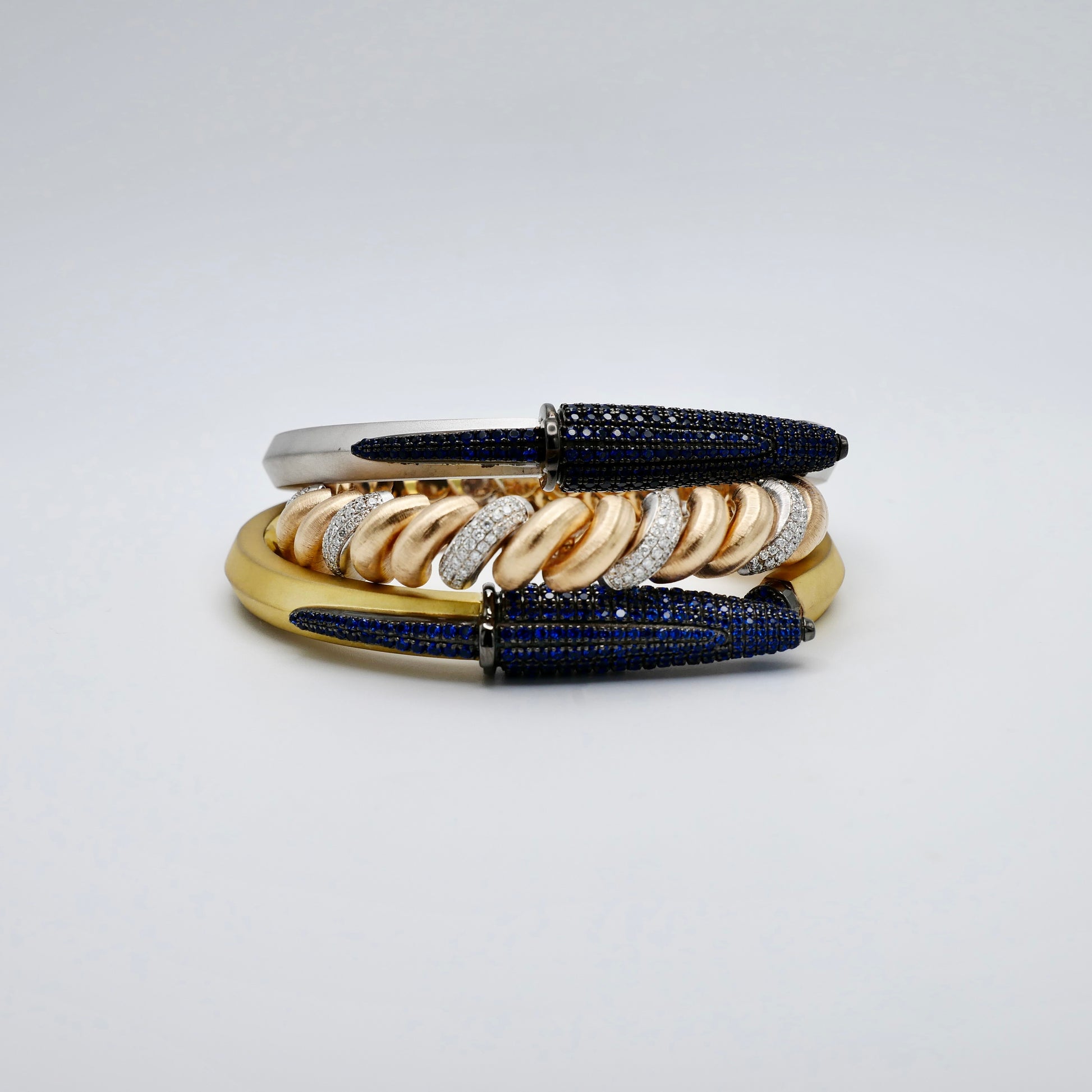 Pen Bangle with Lab Grown Blue Sapphire Pavé, 18K White Gold Filled, view 10