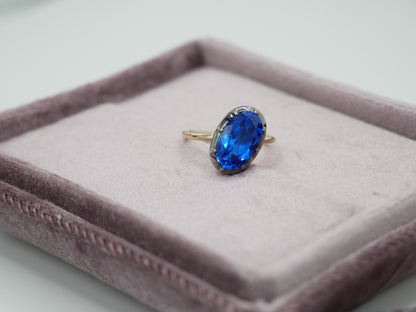 Georgian Victorian Oval Blue Sapphire Button Back Collet Ring, view 2
