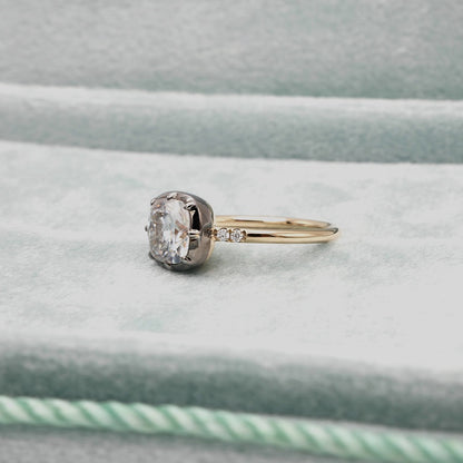 Cushion Cut Georgian Victorian Moissanite Ring with Pavé Accents, 14K White Gold, view 6
