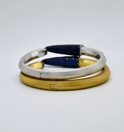 Pen Bangle with Lab Grown Blue Sapphire Pavé, 18K Yellow Gold Filled, view 8